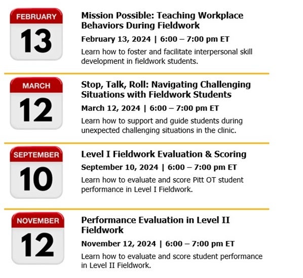 List of four dates when there will be Fieldwork Educator session