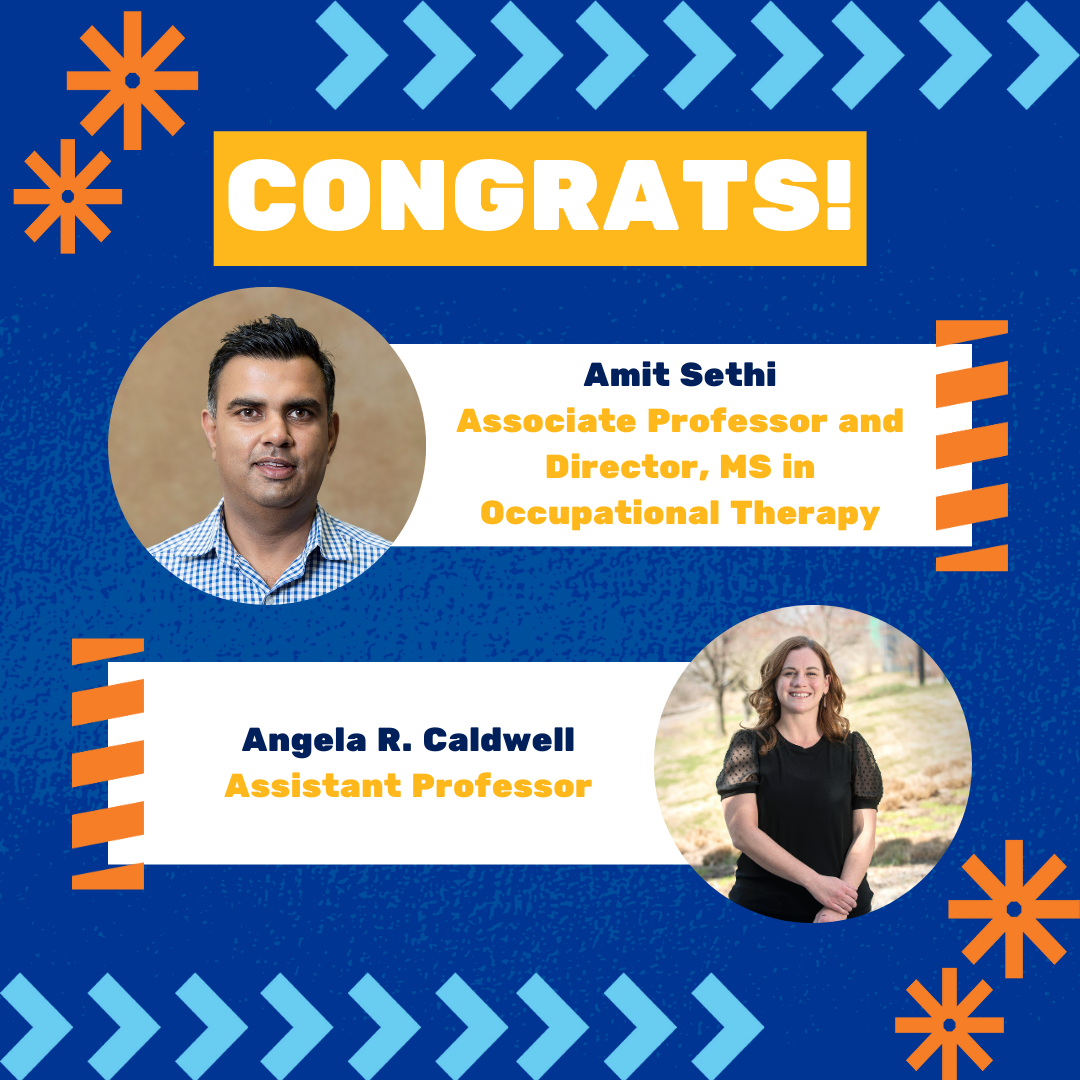 Image stating "congratulations to Amit Sethi and Angela Caldwell on recent grants" with a photograph of Amit and Angela