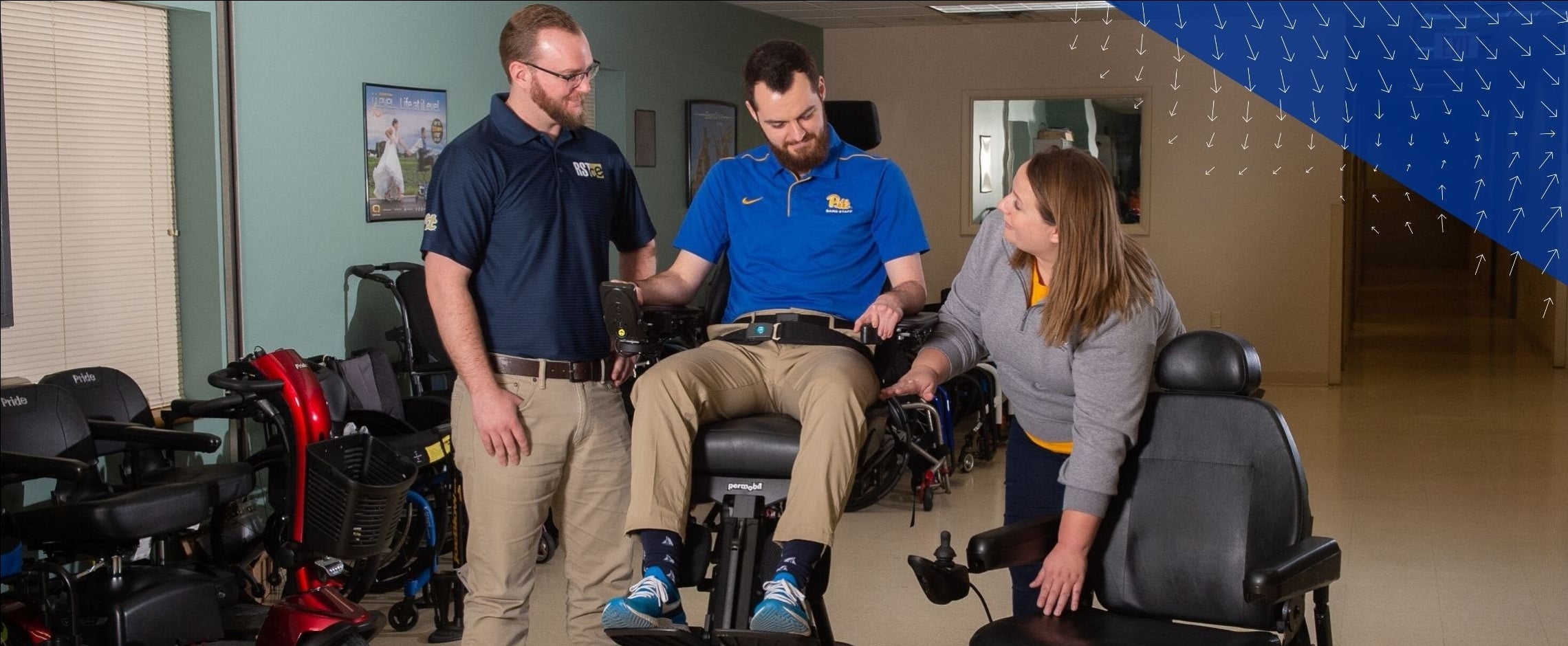students testing a power wheelchair