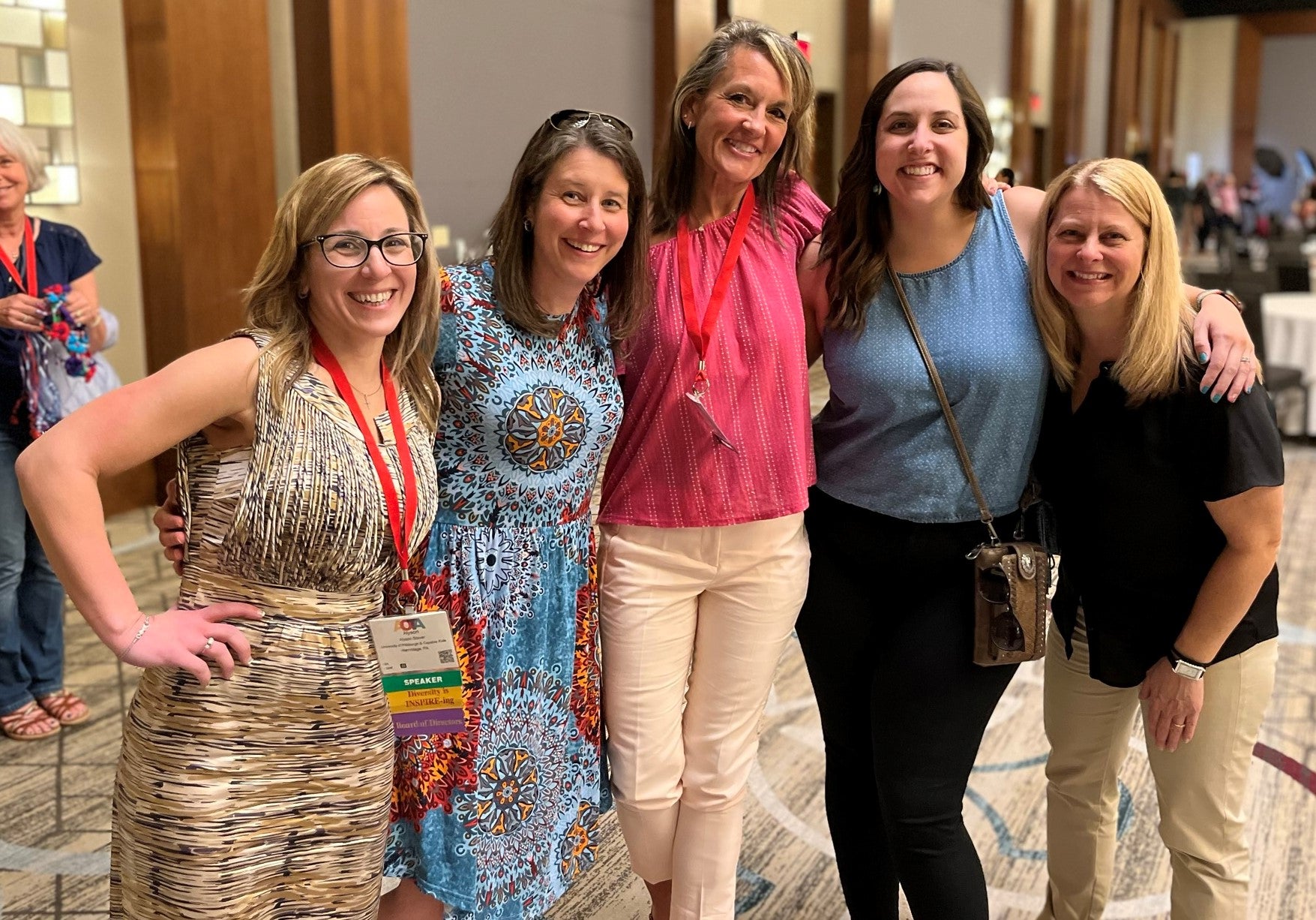 Pitt Occupational Therapy faculty at the 2022 American Occupational Therapy Association (AOTA) Inspire Conference (left to right): Alyson Stover (AOTA President), Erin Mathia (CScD graduate) , Pamela Toto, Kelsey Voltz-Poremba (CScD graduate), Ann Marsico (CScD graduate)