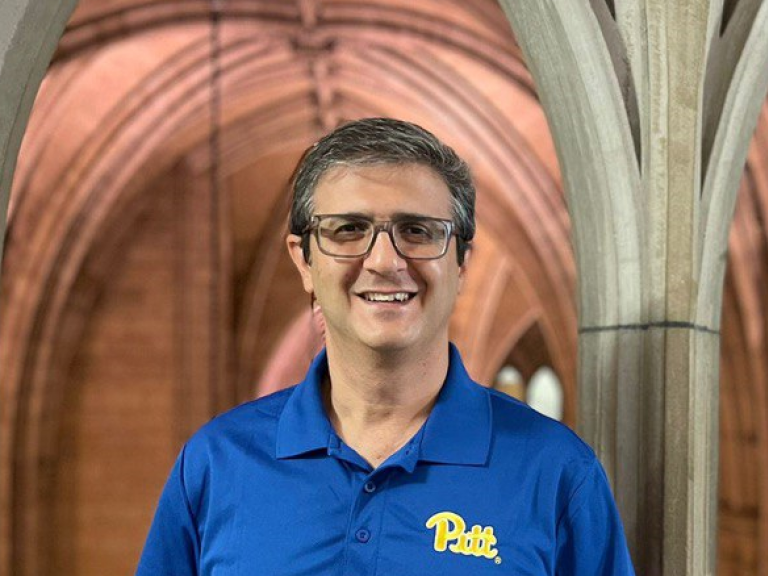 Health Informatics Researcher and Assistant Professor, Ahmad Tafti, at the Pitt Cathedral of Learning 