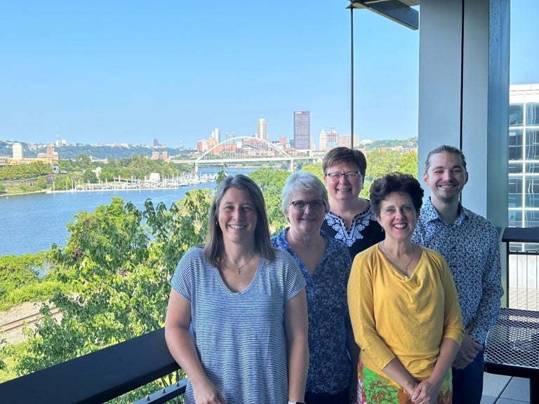 From left to right, Erin Mathia, Joyce Broadwick, Densie Chisholm, Joanne Baird and Noah Lheureau from the OTD Admissions team at Bridgeside Point in Pittsburgh, PA