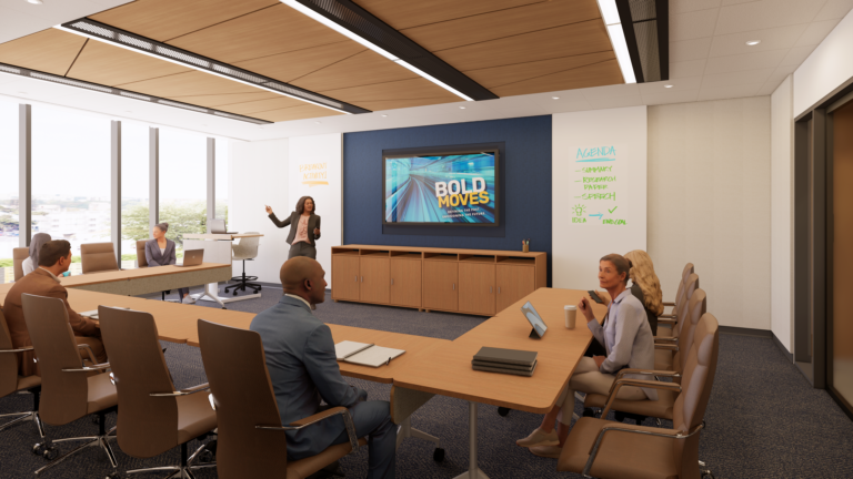 Rendering of the new Dean's Conference room. Renderings are not final and the final room and layout are subject to change. 