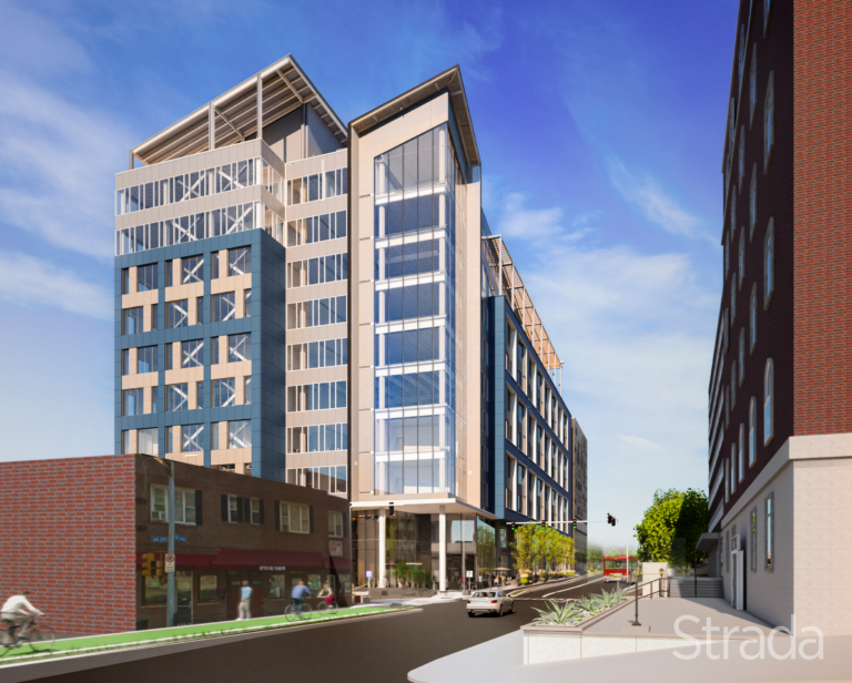 Renderings are subject to change. View of the finished Fifth and Halket Building.