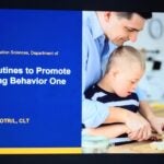 A presentation screen with the title "Activating routines to promote health: shaping behavior one step at a time"